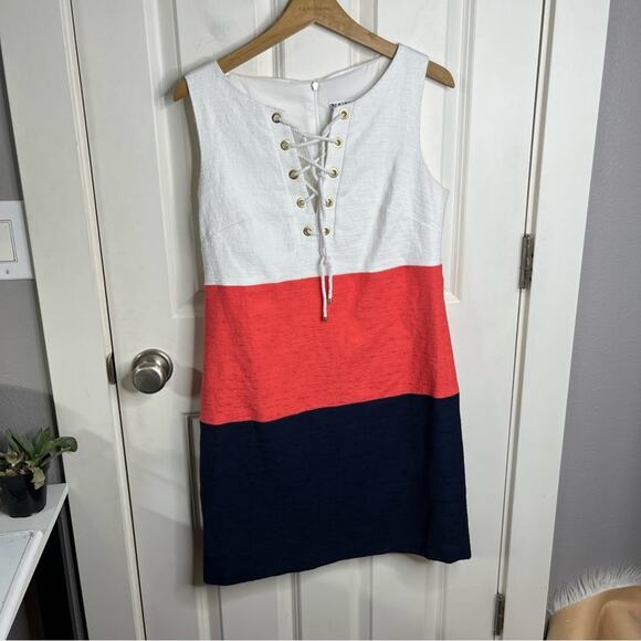 Trina Turk Miss Brady 2 Colorblock Lace Up Mini Shift Dress Size 6 - Picture 2 of 6